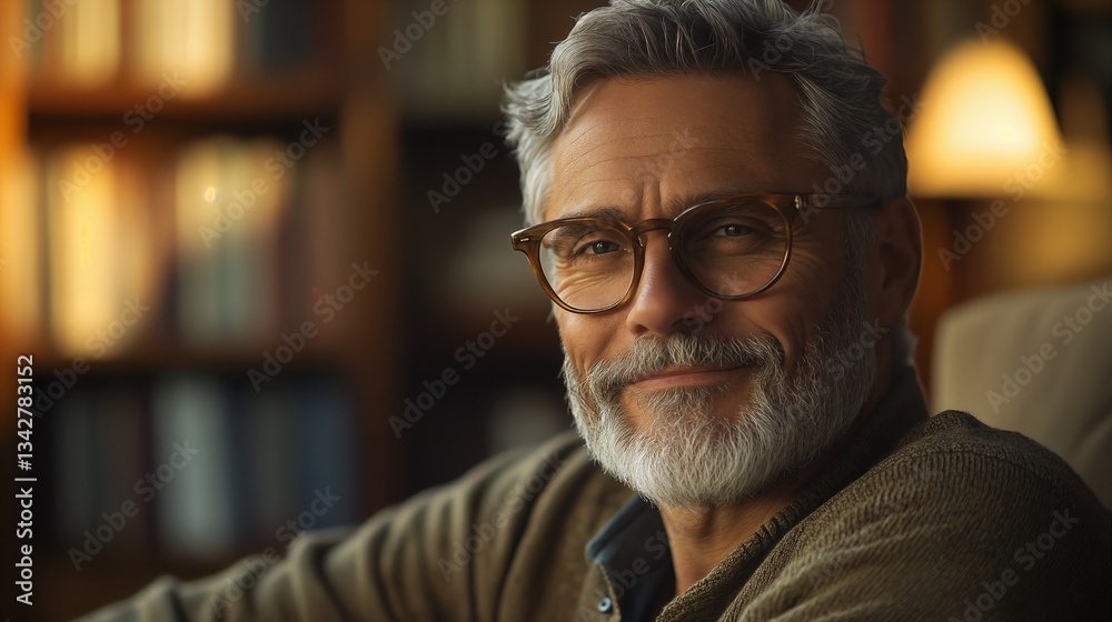 Obraz premium Middle-aged man sitting and smiling-2