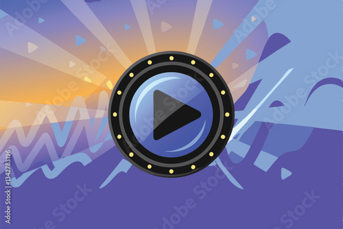 Design a sleek, modern play button icon; radiating sound waves emanating from the button's center.  High resolution, vibrant colors.
