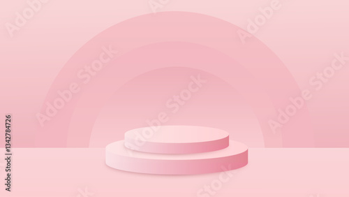 Minimalistic pink podiums for product display and presentation backgrounds.