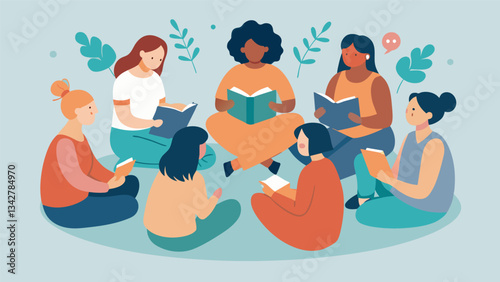 A group of individuals sitting in a circle sharing their journal entries about their experiences with body image and using journaling as a means of practicing selfacceptance and. Vector illustration