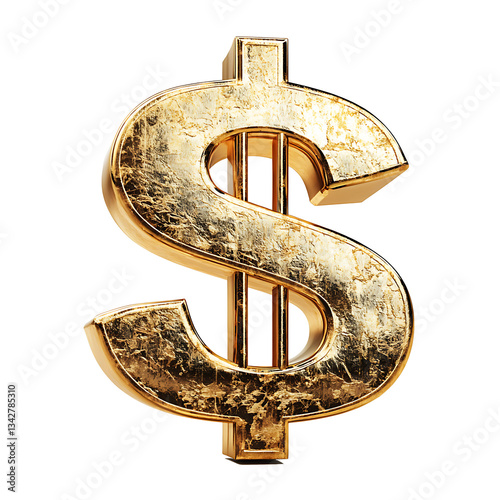 3D Gold Dollar Symbol Isolated on White Background