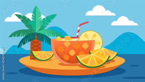 A tropicalinspired pairing with juicy pineapple chunks and a fruity rum punch to transport your taste buds to a sunny island.. Vector illustration