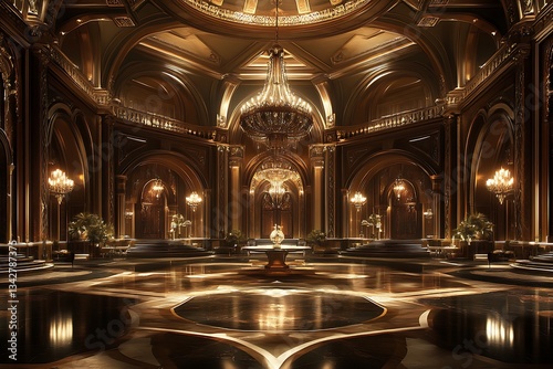 Elegant ballroom event at palace hall. Grand decor for luxury celebration, party