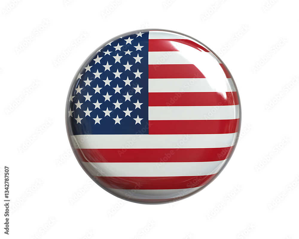 3D Glossy American Flag Badge or Button On Isolated White Background 3D Glossy American Flag Badge or Button On Isolated White Background