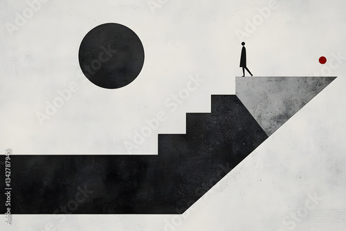 Figure Walks Up Steps to a Goal