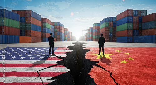 Global Trade War and Tariff Impact – US-China Economic Conflict and Supply Chain Disruption,USA, China, Canada, Euro Trade War and Tariff Conflict Concept