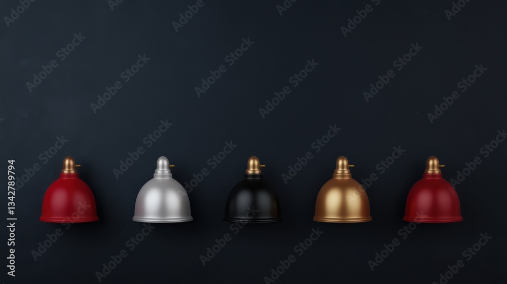 Obraz premium Colorful collection of decorative bells on a dark background