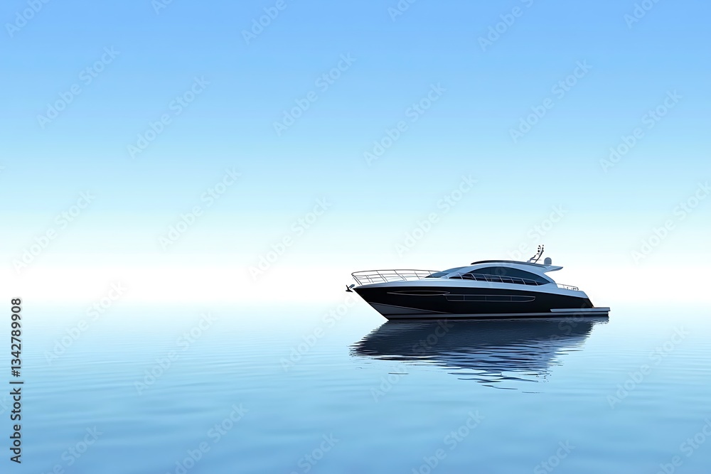 Yacht cruises across calm, reflective sea against a clear sky; ideal for leisure Yacht cruises across calm, reflective sea against a clear sky; ideal for leisure