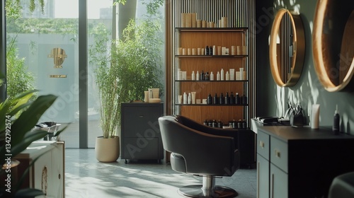 Elegant beauty salon interior with modern design and natural light ambiance