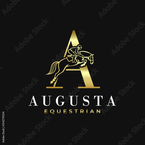Elegant Luxury Abstract Line Letter A Monogram Horse Jump Alphabet Logo, Show Jumping Logo, Horse Jump, Typography