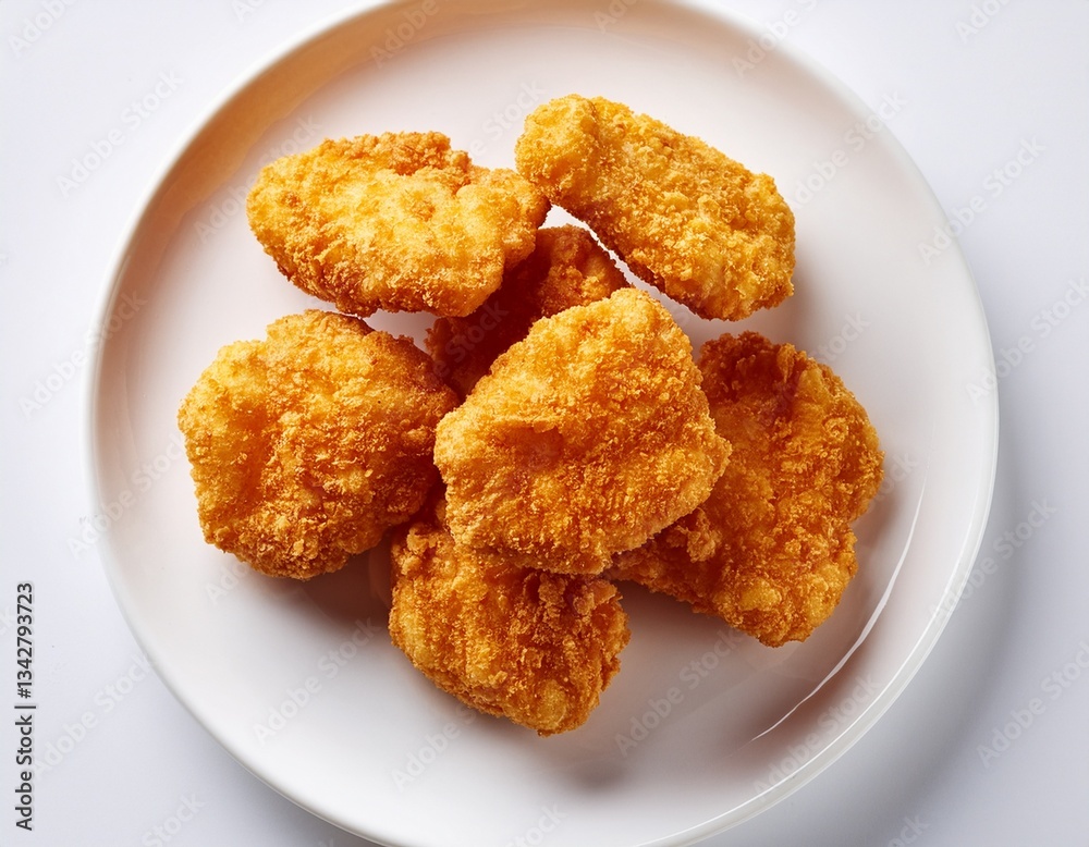 Nuggets de pollo fritos sobre un plato circular plano Nuggets de pollo fritos sobre un plato circular plano