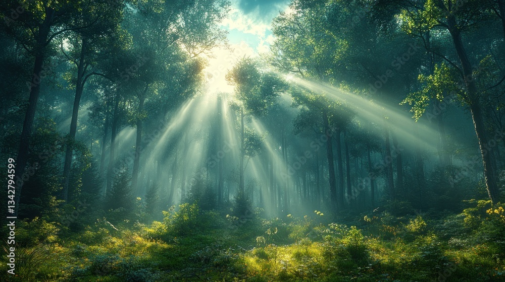 Sunbeams through the Mystical Forest Sunbeams through the Mystical Forest