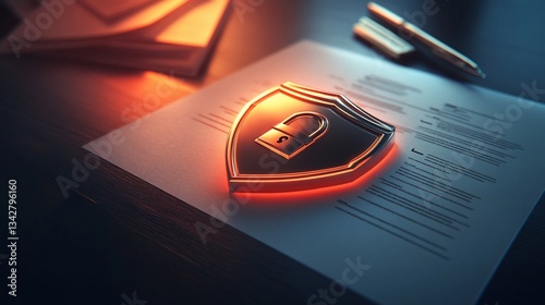 Secure Document Handling: Shield Lock Symbol for Data Protection Concept