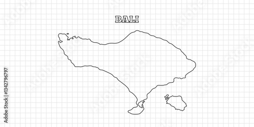 Bali map travel with outline simple drawing version Illustration