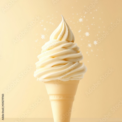 Creamy Hokkaido Milk Ice Cream Cone with Soft Texture and Melting Look
