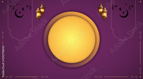 Banner template with gradient shape, glowing light, moon, stars | Abstract creative vector background for flyer, decoration, card, greeting | Elegant premium design with dark magenta colour