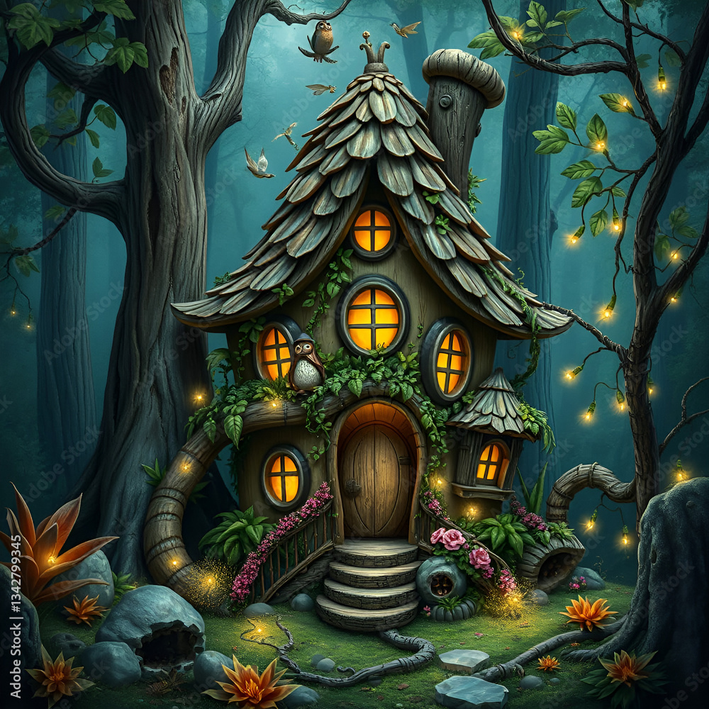 Fototapeta premium fairy house in tree with magical atmosphere looks amazing 