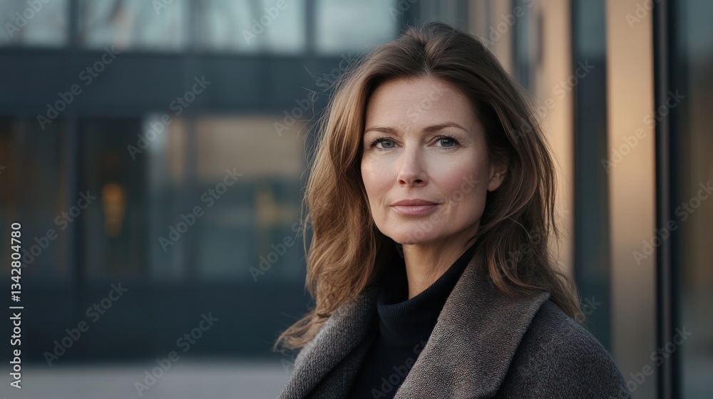 Fototapeta premium Confident Woman in Urban Setting: A Portrait of Elegance and Strength