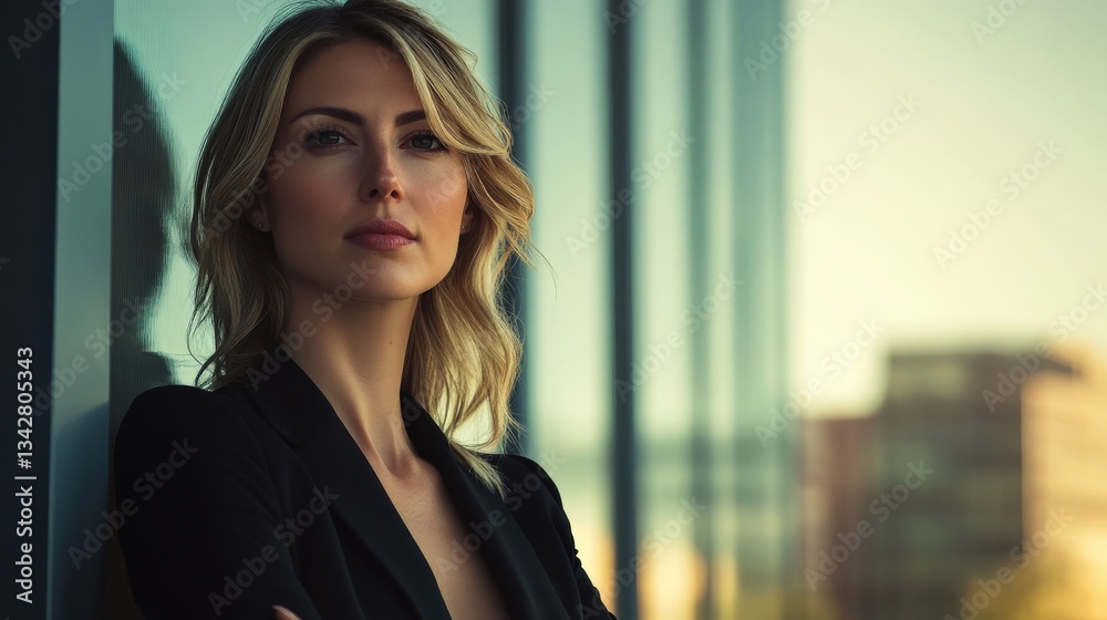 Confident Businesswoman Posing Elegantly Against a Modern Urban Backdrop Confident Businesswoman Posing Elegantly Against a Modern Urban Backdrop
