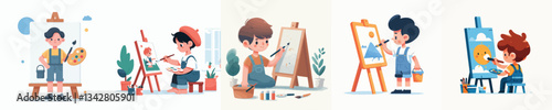 vector of a boy painting
