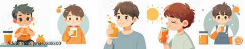 boy drinking orange juice vector