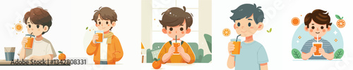 boy drinking orange juice vector