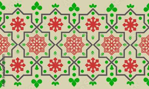 Beautiful Embroidery Floral Gray, Green And Red