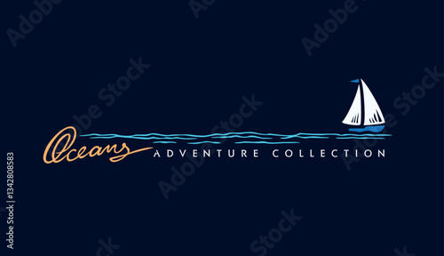 Illustration of a sailboat silhouette on the horizon. Art in a simple and minimalist style.