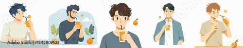 young man drinking orange juice vector