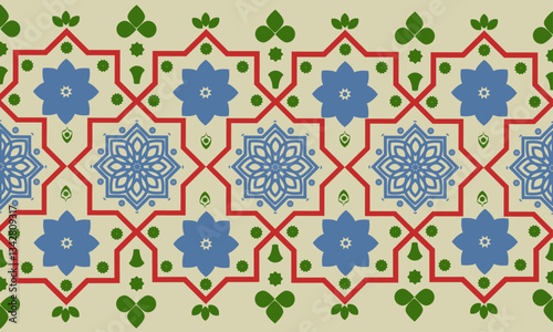Beautiful Embroidery Floral Red, Blue And Green