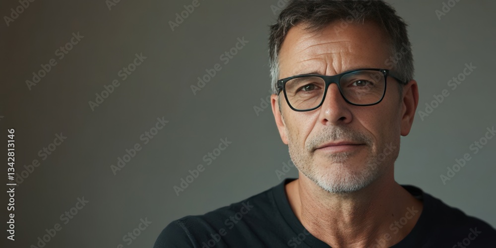 Confident Middle-Aged Man with Glasses in a Minimalist Setting
