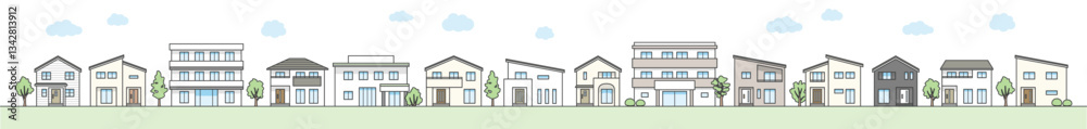 Obraz premium モダンでオシャレな家やマンションが建つ街並みのイラスト