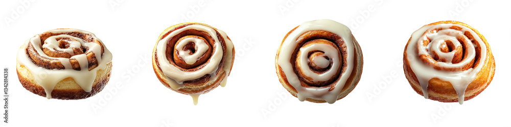 Obraz premium A close up view showcasing the delectable cinnamon rolls with their characteristic spiral design and a generous coating of creamy sweet icing