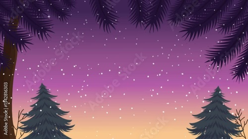 Footage of Pine Trees with Beautiful Majestic Sky Panoramic in Snow Winter Season in Twilight