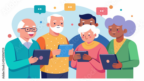 A group of retirees creates a subscriptionbased service that delivers preprogrammed tablets with easytouse interfaces and popular apps to simplify technology for seniors.. Vector illustration