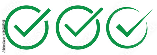 Green tick - symbol of certification and verification on social media and social network. Verified and certified official account and profile. Symbol, sign and icon. Green tick verified badge icon. 