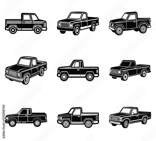 Pickup Truck Icons, vector and silhouette designs
