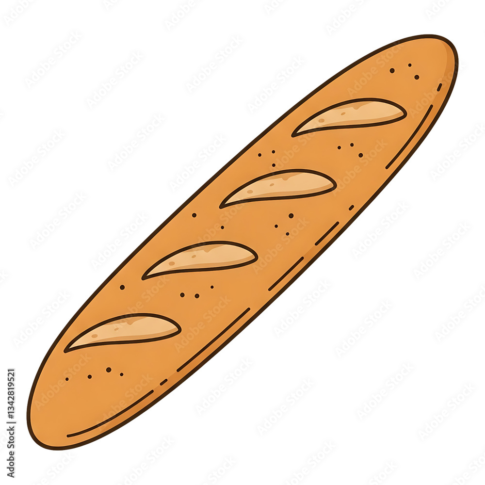 French Baguette Illustration in Transparent Background. A long, thin, crusty bread of French origin, typically made with flour, water, yeast, and salt, and known for its crisp crust and chewy interior French Baguette Illustration in Transparent Background. A long, thin, crusty bread of French origin, typically made with flour, water, yeast, and salt, and known for its crisp crust and chewy interior