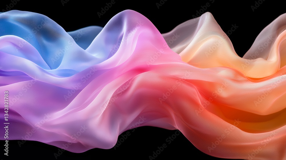 Fototapeta premium Colorful Fabric Flowing Abstractly Against Black Background Creates Dynamic Effect