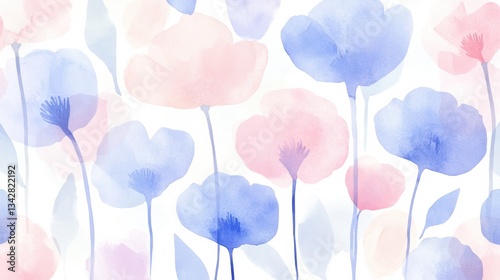 Hand-Painted Watercolor Seamless Pattern of Soft Floral Designs