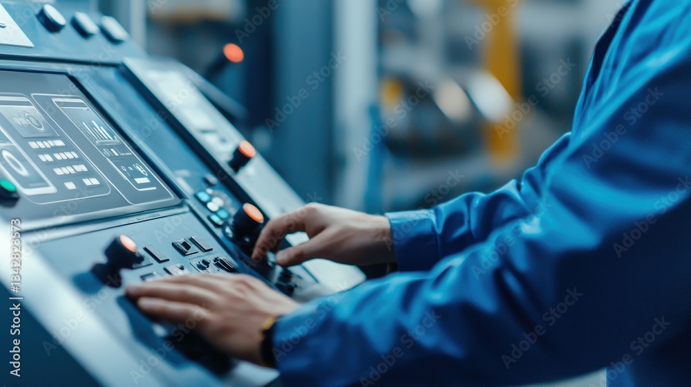 Industrial Control Panel Operation by Technician in Modern Facility Industrial Control Panel Operation by Technician in Modern Facility