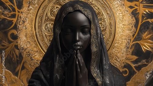 Black Madonna as a cultural heritage icon, handcrafted with exquisite detail, set against a dramatic backdrop, an embodiment of strength, resilience, and deep spiritual symbolism