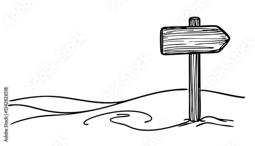 Directional sign sketch on wavy background  on a transparent background