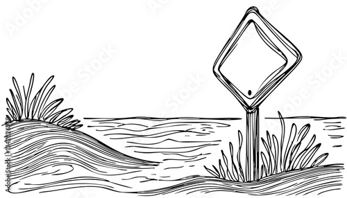 Flooded road sign illustration on transparent background  