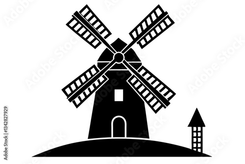 Windmill silhouette vector illustration.