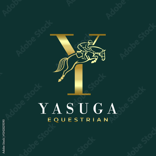 Elegant Luxury Abstract Line Letter  Y Monogram Horse Jump Alphabet Logo, Show Jumping Logo, Horse Jump, Typography