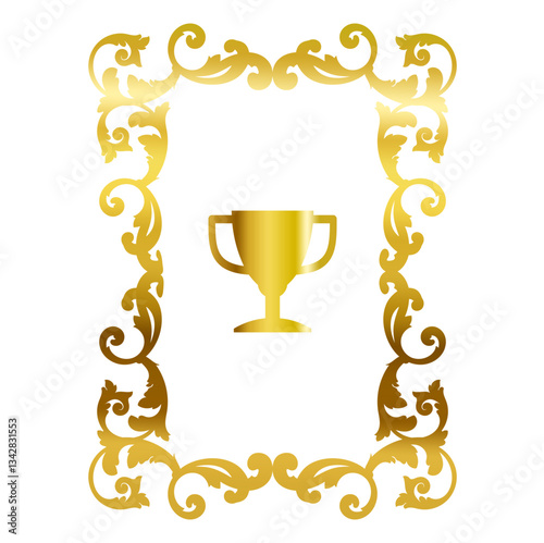 Golden Elegant Victorian swirls with trophy vector for awards, achievements, and decorative elements. Perfect for classic design, certificate templates, and vintage-style projects.