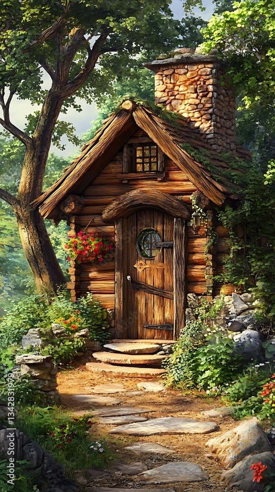 Charming log cabin retreat nestled in forest, inviting escape, background lush nature Charming log cabin retreat nestled in forest, inviting escape, background lush nature
