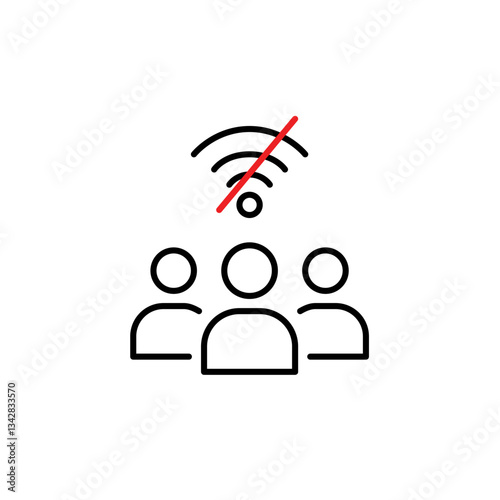 Group of people and no wi-fi symbol. Digital detox retreat. Offline gatherings. Pixel perfect vector icon