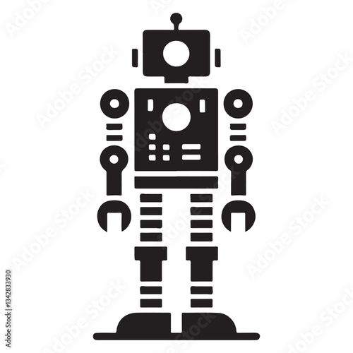 Standing Robot Silhouette Vector Illustration Futuristic Technology